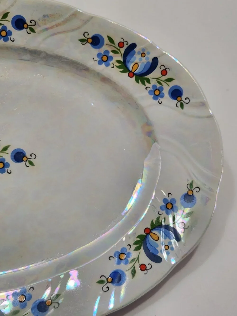 VTG 1980s Polish Kashubian Floral Folk Art Oval Lusterware Platter